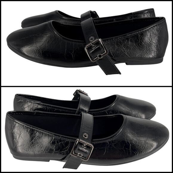Olivia Miller Mary Jane Ballet Flats Unembellished Style 6.5 Glossy Black Crinkl - Picture 8 of 15